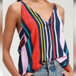 Lulu’s Adrift Navy Blue Multi Striped Tank Top
